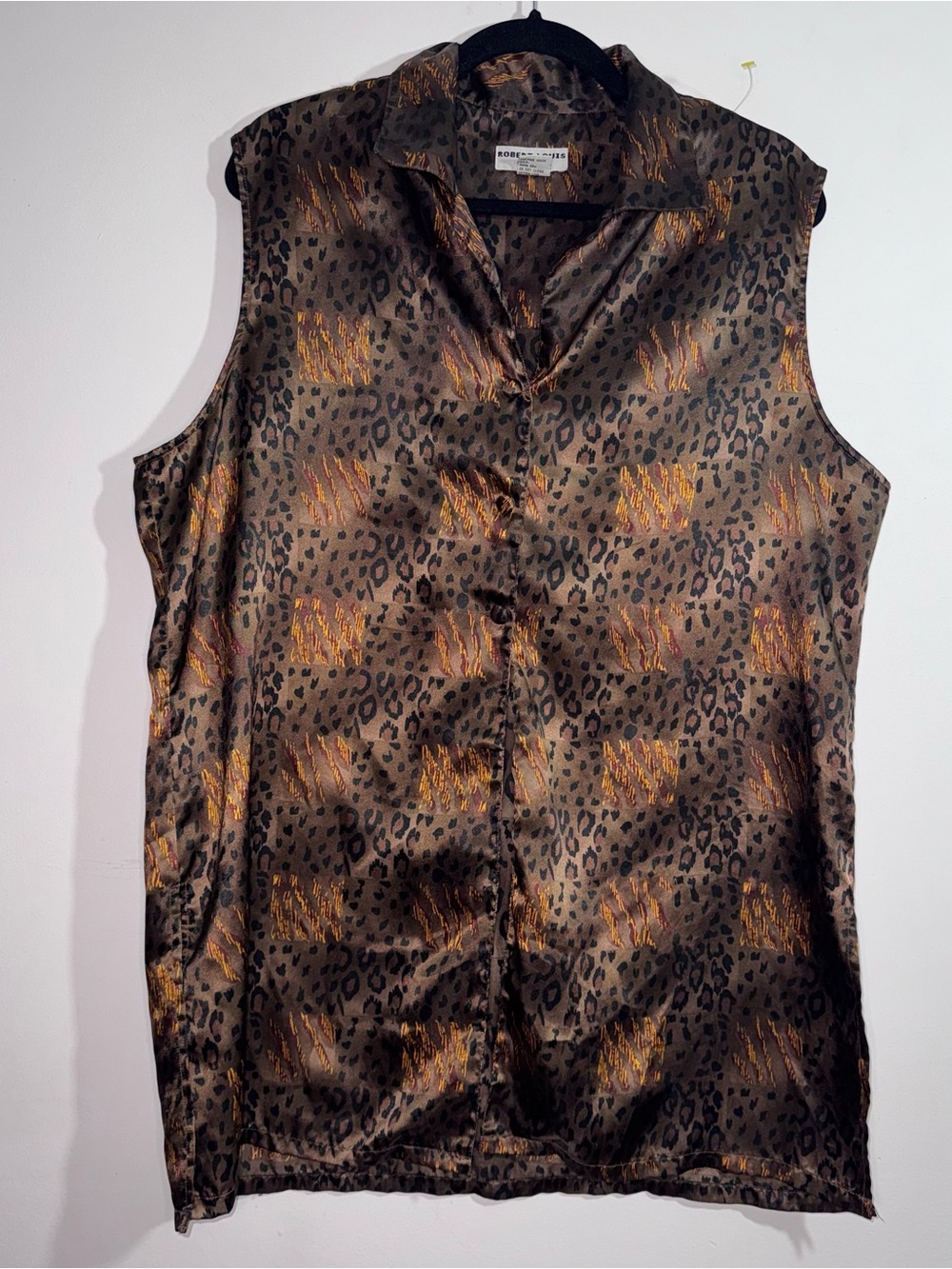 Vintage Robert Louis Intimates Silk Leopard Print Nightgown Sleep Shirt L